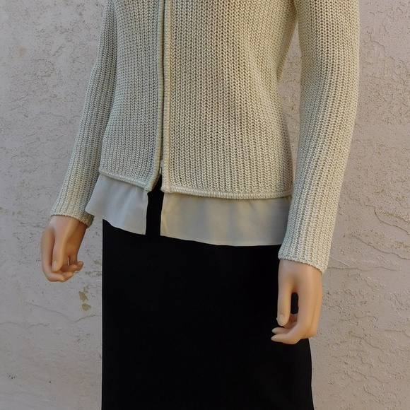 ST.JOHN Beige Wool Silk Metallic Cardigan Sweater - Picture 5 of 7